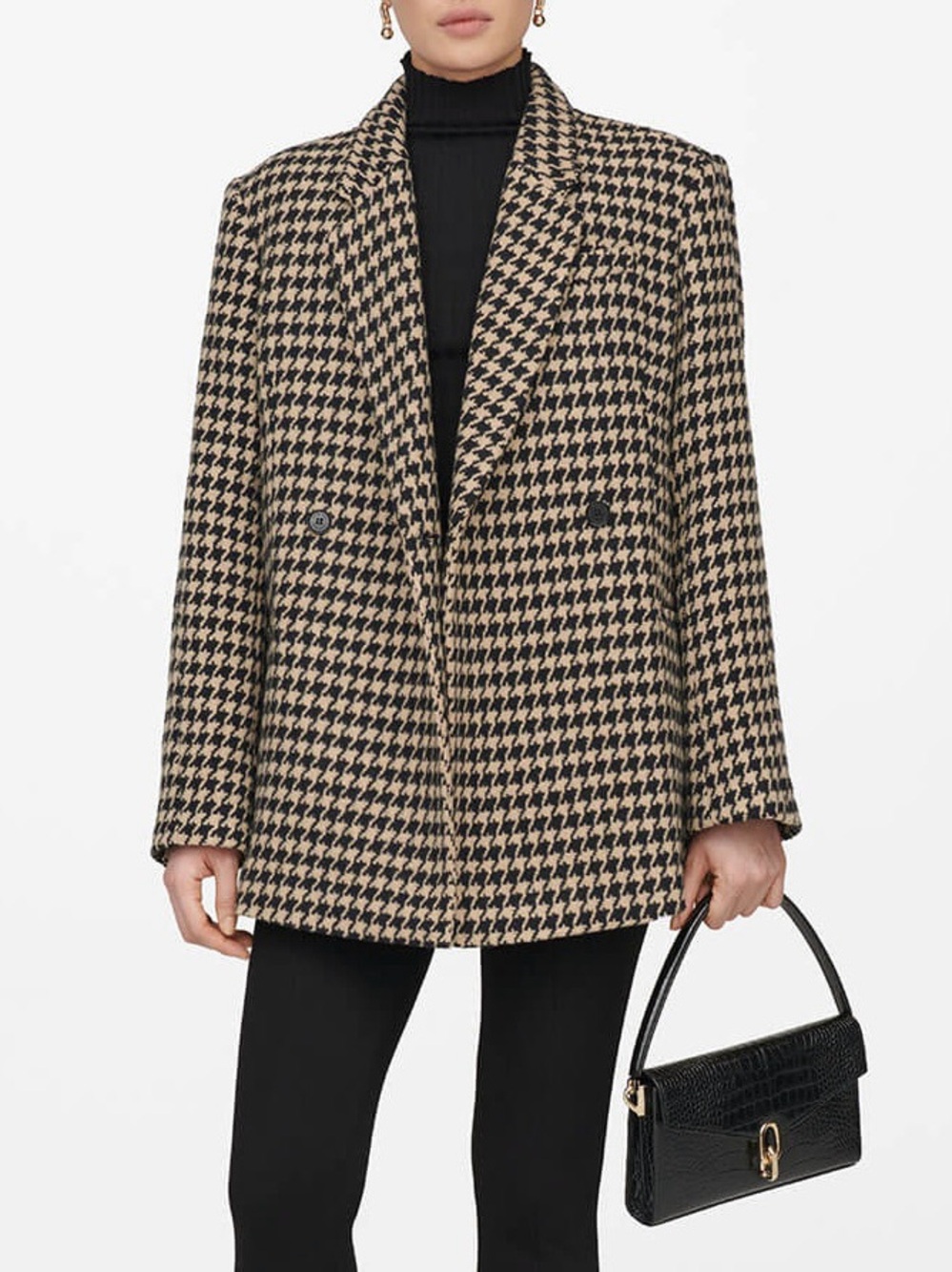Anine Bing Kaia Houndstooth Blazer Cream Black Size XS